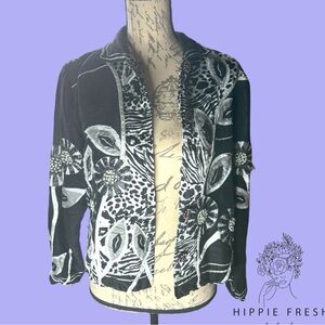Sandy Starkman 109% Silk Graphic Black & White Women's Jacket